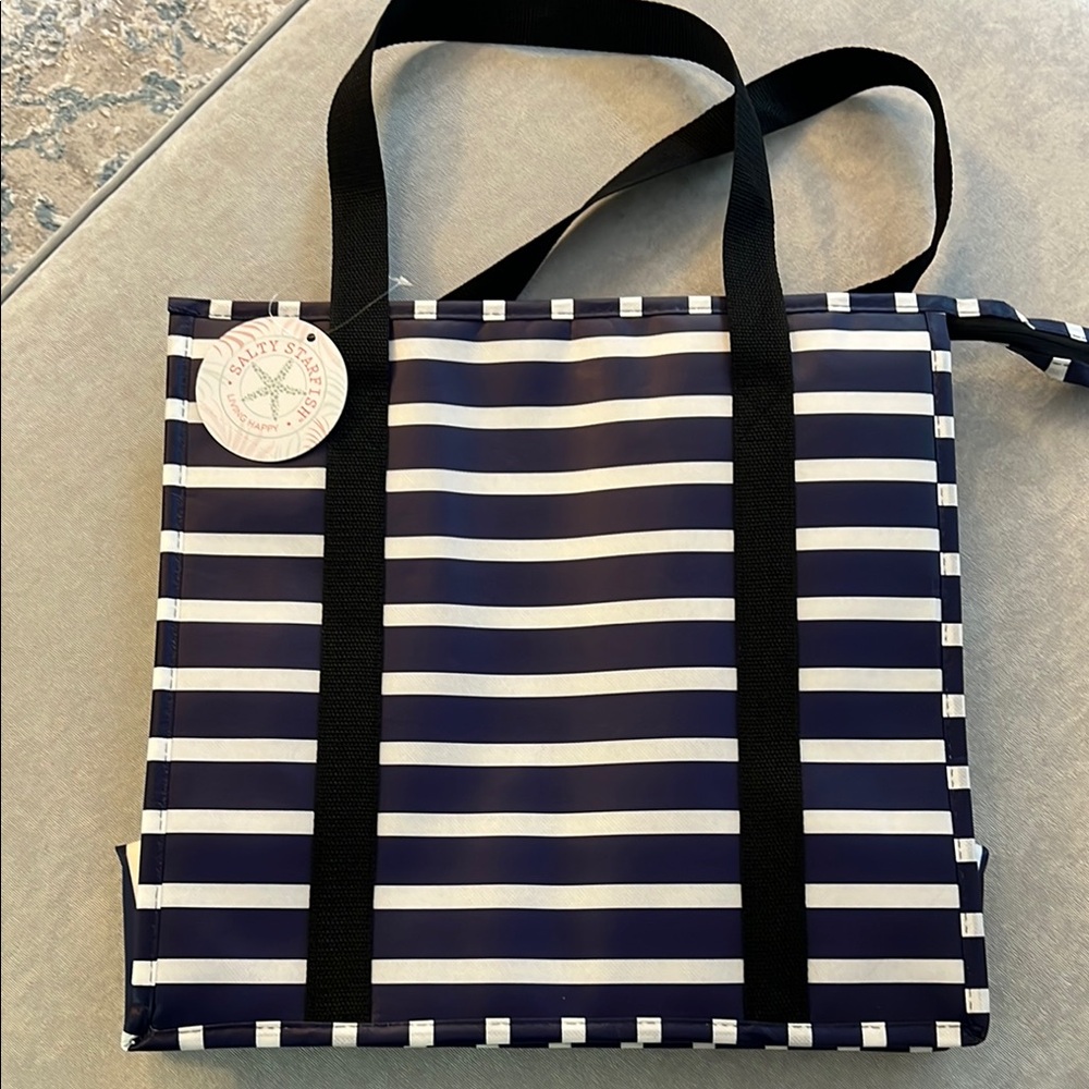Navy and White Striped Insulated Cooler Tote Bag